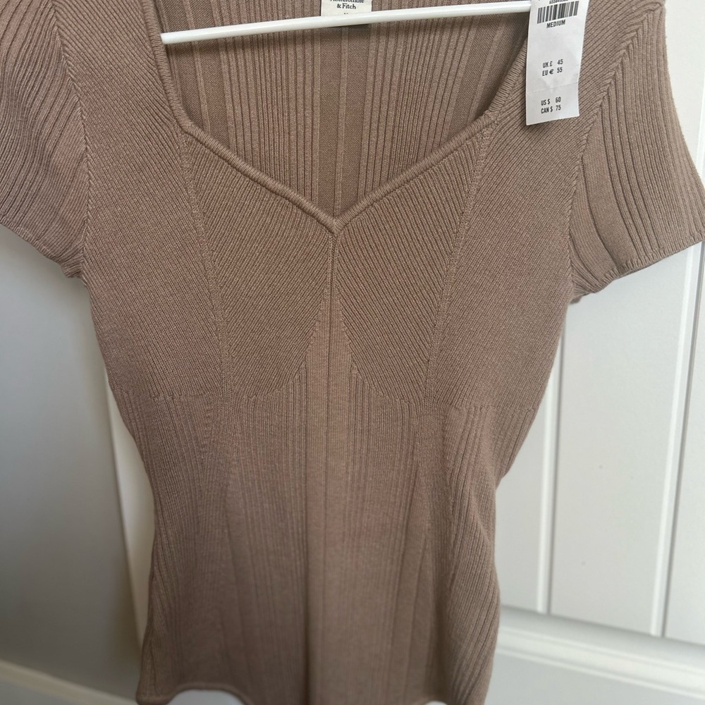 Abercrombie & Fitch Tan Ribbed Fitted Bodysuit